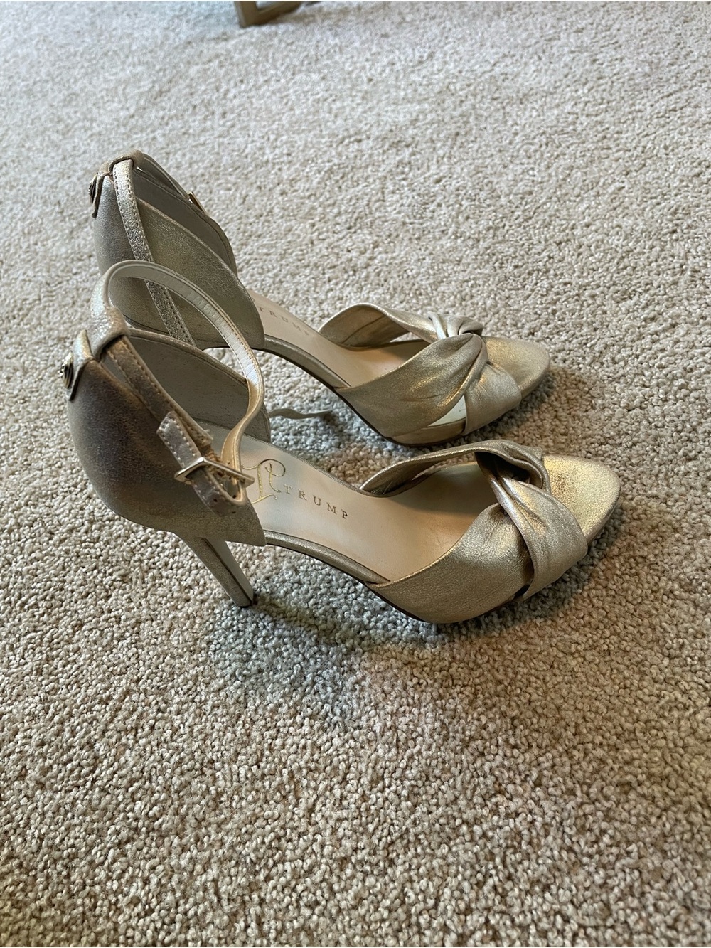 Ivanka Trump Metallic Gold Knotted Ankle-Strap Heels - Picture 4 of 7